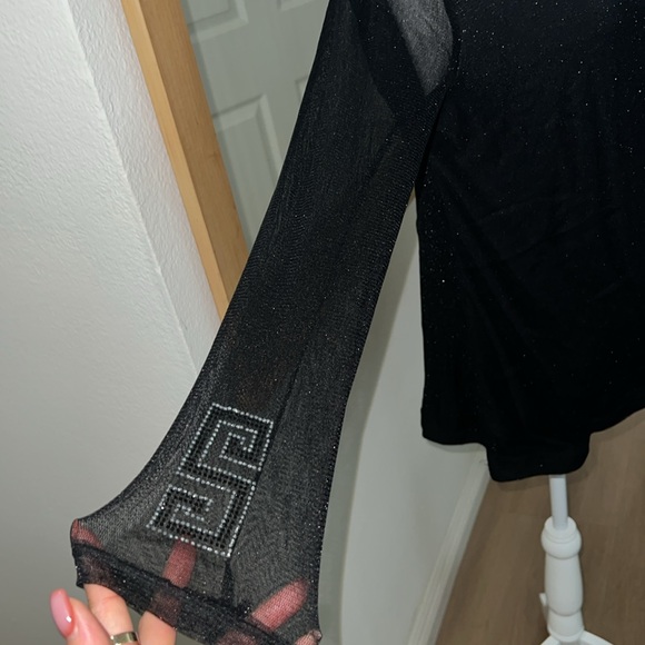 "Elegant Sheer Black Glittered Turtleneck Blouse" - Picture 3 of 3